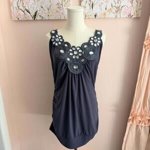 Siren Lily Embellished Beaded Y2K Tank Top – Size M (Estimate)